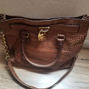 Michael Kors Brown Crocodile Hamilton Chain Bag